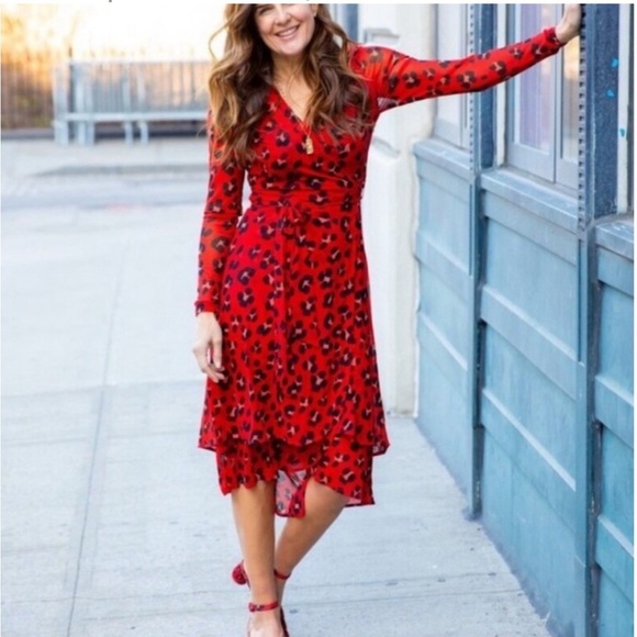 NWOT Cabi Viviene Siren Wrap Dress Size M #5771 Red leopard Print Dress - Picture 4 of 15